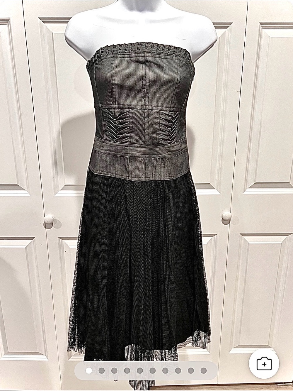 Cynthia Stefe Strapless Black & Charcoal Two-Tone Midi Dress